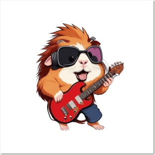 Cute rockstar guinea pig Posters and Art